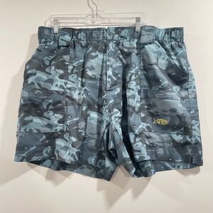 AFTCO Mens Blue Camo Fishing Shorts Size 42 Ripstop Stretch Cargo Water Utility